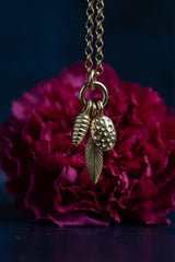 Three Pod Feather Cluster Pendant Necklace