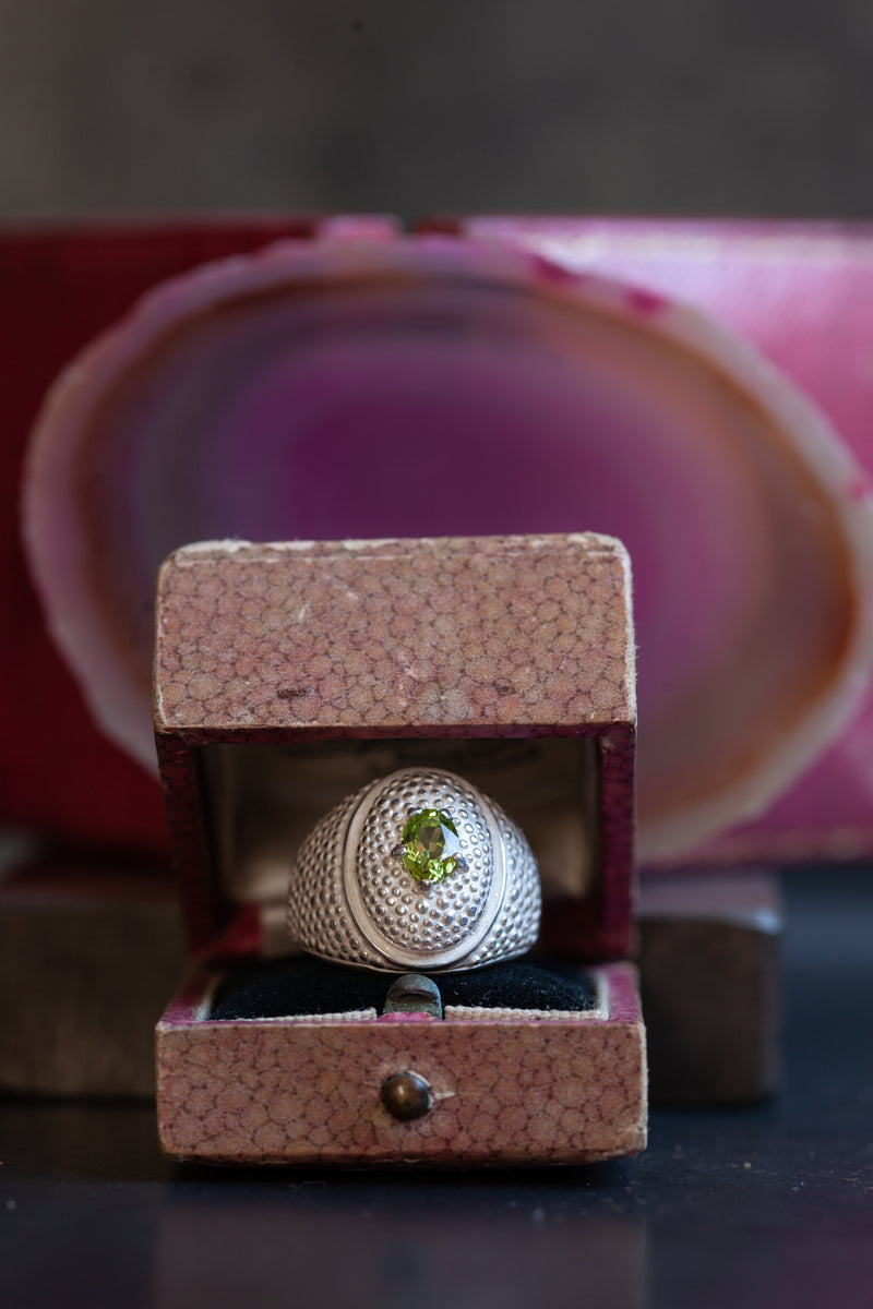 Serpent Eye Signet Ring with faceted Peridot