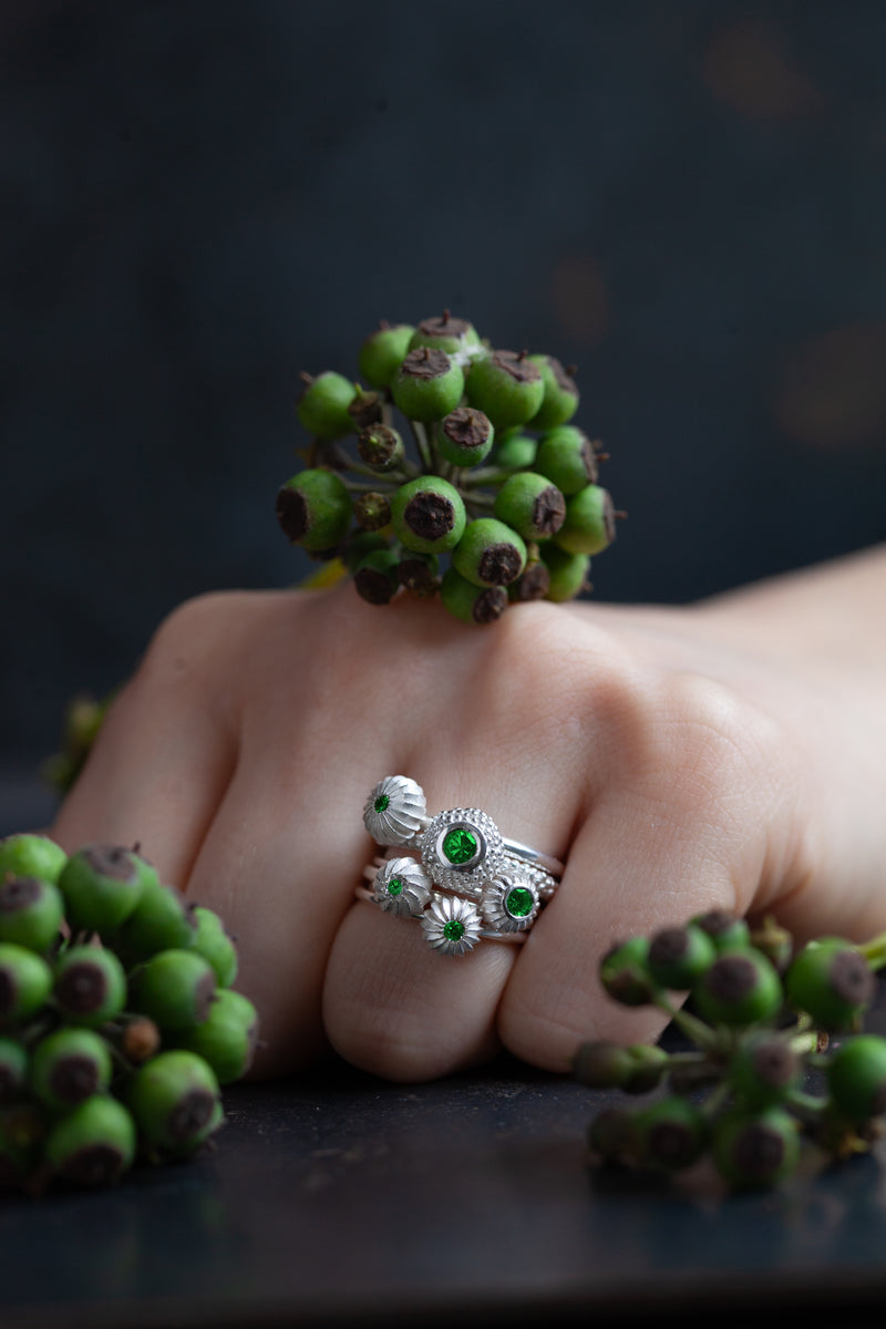 Five Green Garnet Pollen Stacking Ring Set