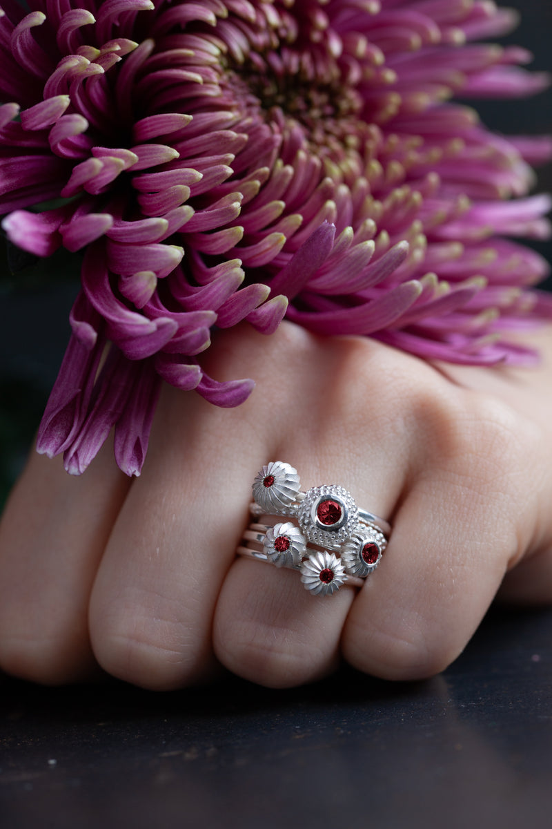 Five Red Garnet Pollen Stacking Ring Set