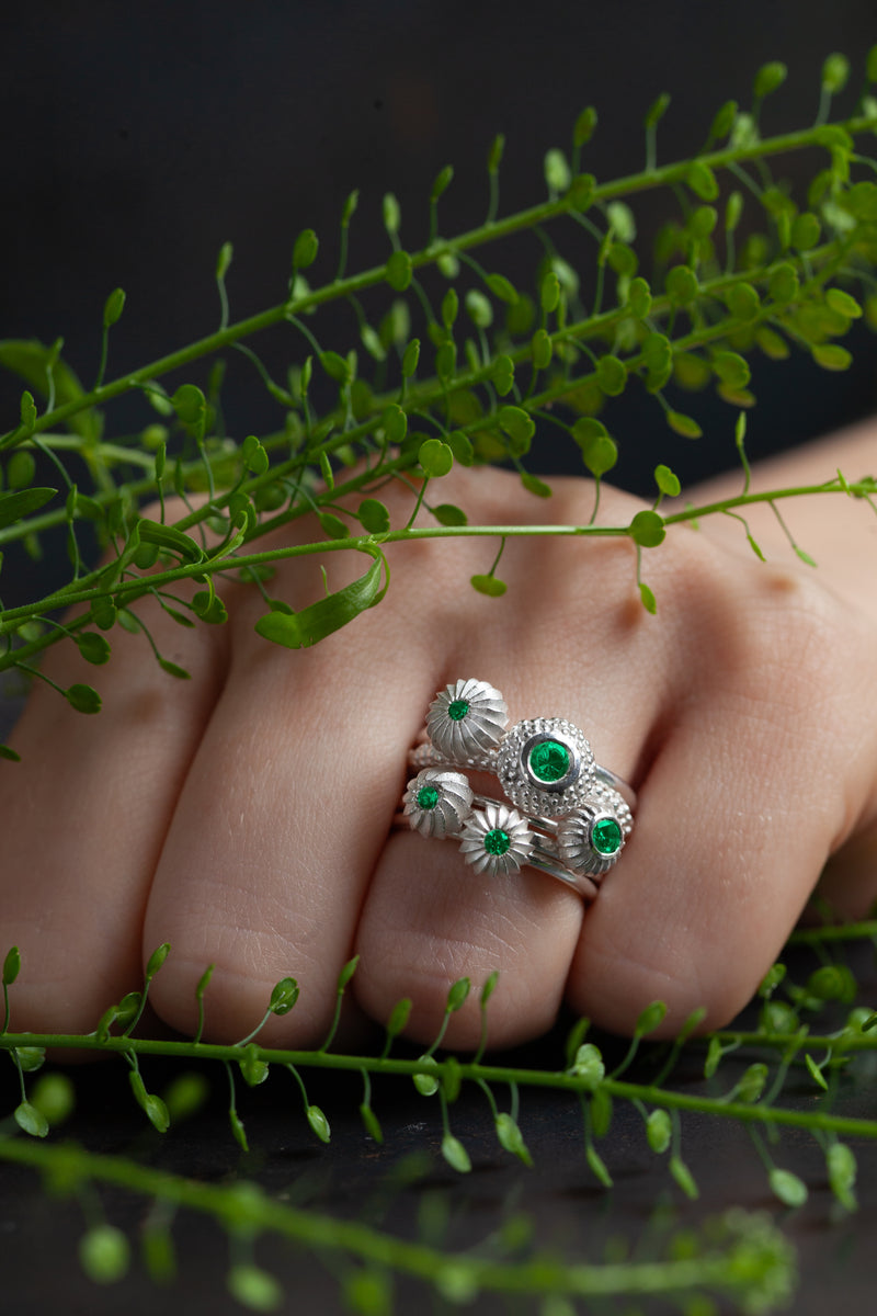 Five Emerald Pollen Stacking Ring Set