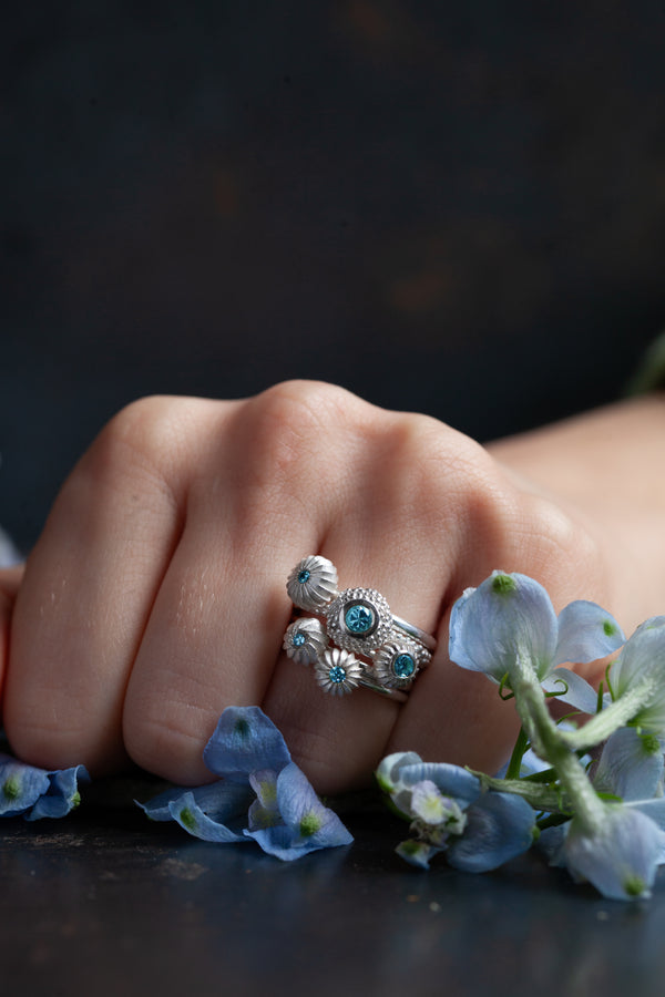 Five Swiss Blue Topaz Pollen Stacking Ring Set