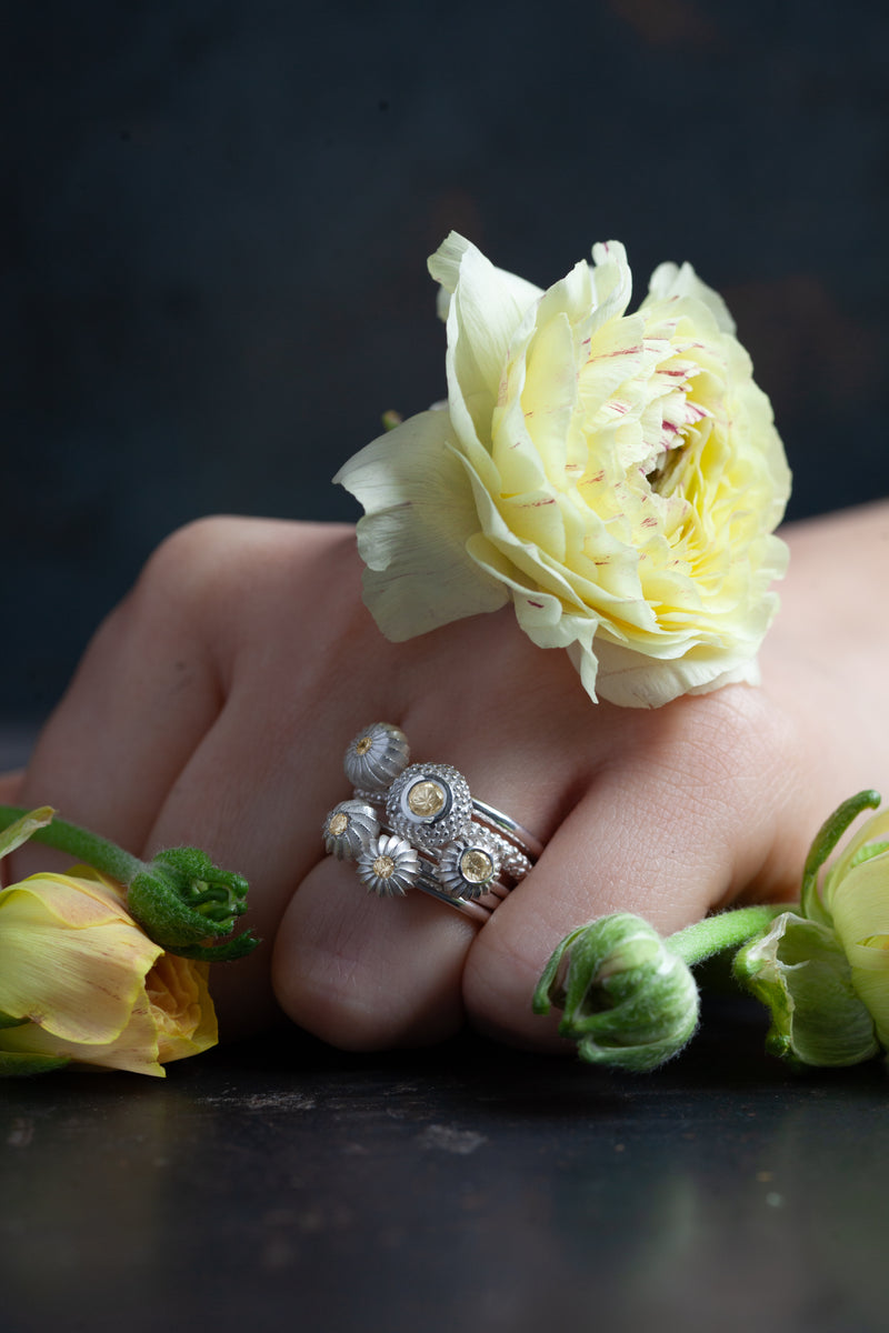 Five Yellow Topaz Pollen Stacking Ring Set