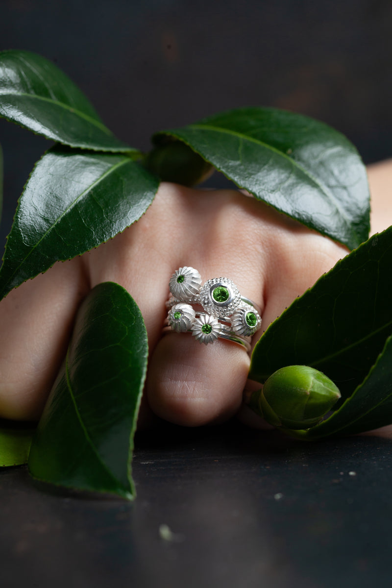 Five Green Tourmaline Pollen Stacking Ring Set