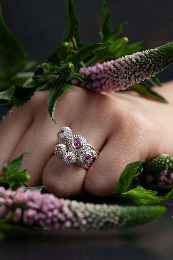 Five Pink Tourmaline Pollen Stacking Ring Set