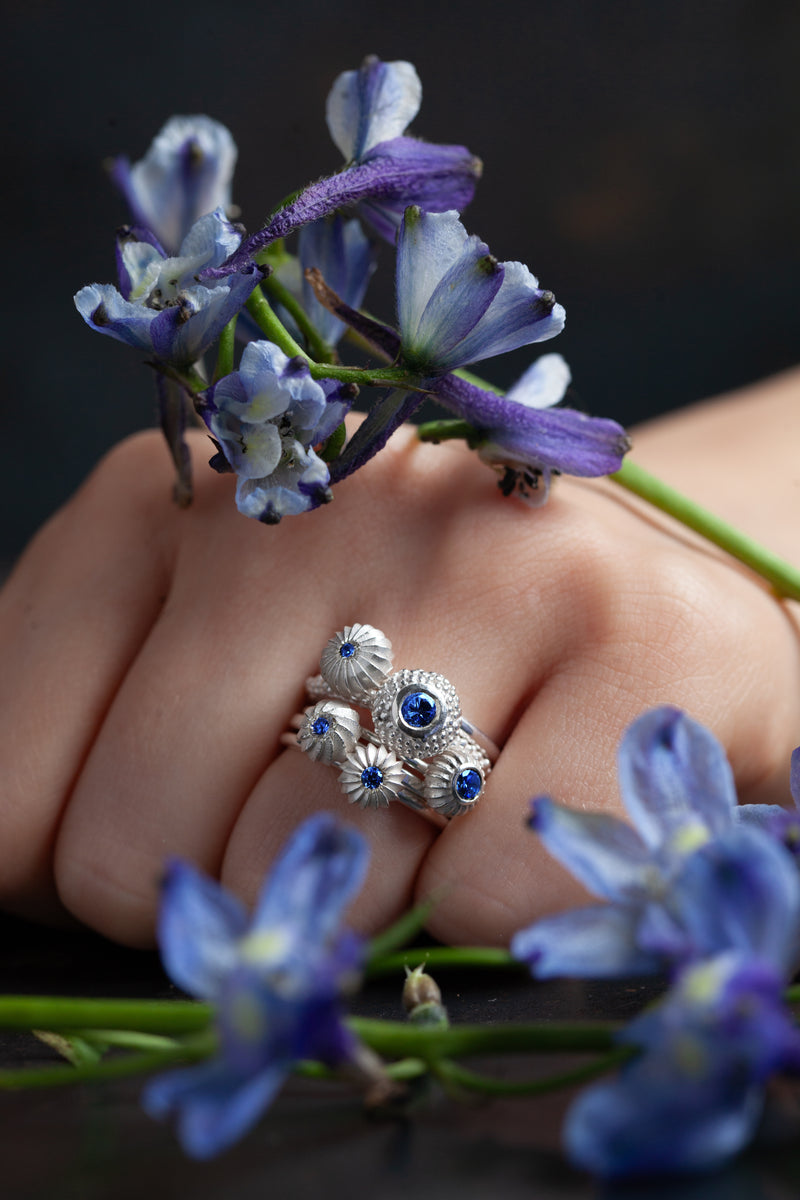 Five Sapphire Pollen Stacking Rings